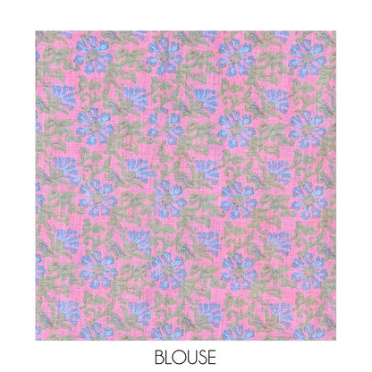 Pothys Light Blue Linen Cotton Saree, Graced with Shibori Printed on Its Body, Subtle Piping Border, Pallu Features Floral Print, and Paired with a Contrast Floral Printed Blouse