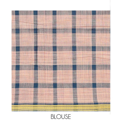Pothys Peacock Blue Andhra Cotton Saree, Woven with Big Checked Design All Over Its Body, Subtly Sparked with a Traditional Border, Pallu of Stripes, and Paired with a Matching Blouse