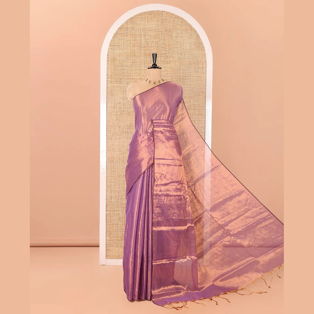 Pothys Borderless Violet Plain Khadi Tissue Saree, a Self-Pallu, and Paired with a Matching Blouse