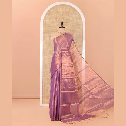 Pothys Borderless Violet Plain Khadi Tissue Saree, a Self-Pallu, and Paired with a Matching Blouse