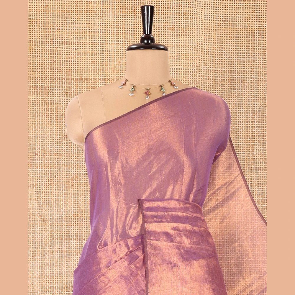 Pothys Borderless Violet Plain Khadi Tissue Saree, a Self-Pallu, and Paired with a Matching Blouse