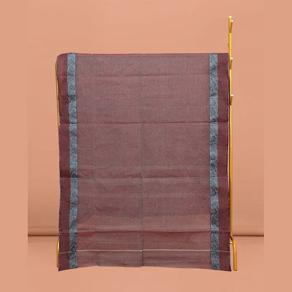 Pothys Brown Dual-tone Bengal Cotton Saree, Decorated with Buttas All Over Its Body, Complemented by a Contrast Border of Floral Creeper Designs, Pallu of Stripes and Buttas, and Paired with a Matching Blouse