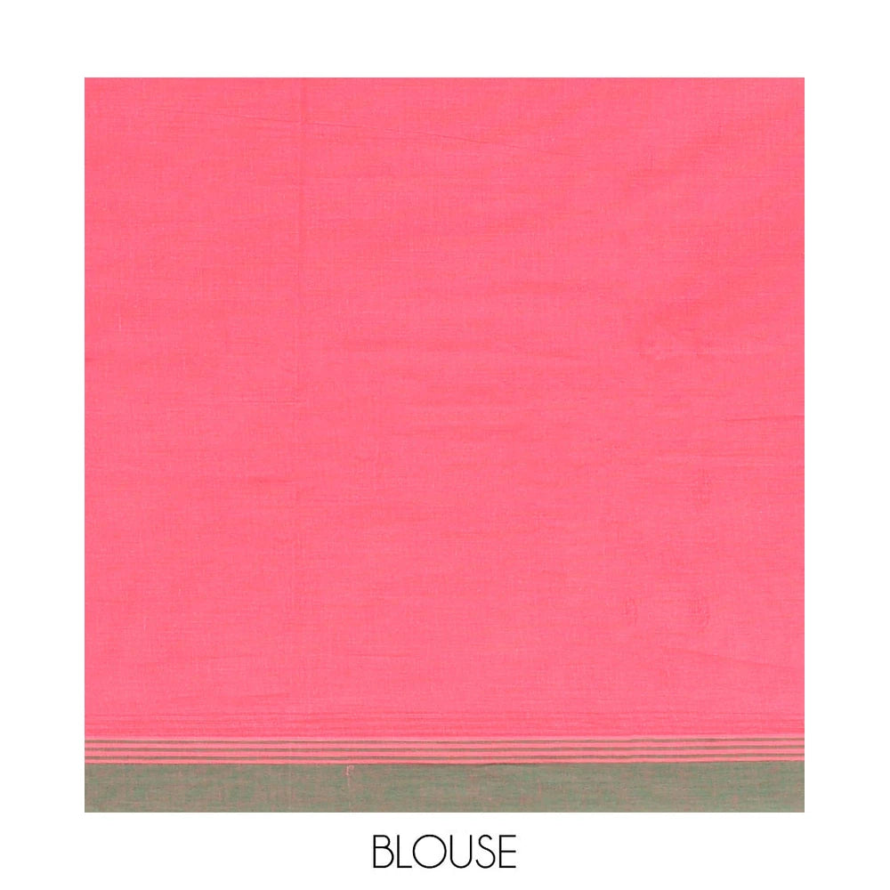 Pothys Pink Kanchi Cotton Saree, Delicately Decked Up with Buttas on Its Body, Complemented by Contrast Border, Sparsely Woven Pallu, and Paired with a Matching Blouse
