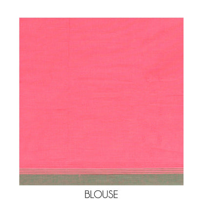 Pothys Pink Kanchi Cotton Saree, Delicately Decked Up with Buttas on Its Body, Complemented by Contrast Border, Sparsely Woven Pallu, and Paired with a Matching Blouse