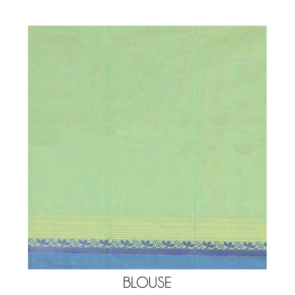 Pothys Blue Kanchi Cotton Saree, Elevated with Buttas on Its Body, Complemented by Contrast Border, a Pallu of Geometric-Paisley Designs, and Paired with a Matching Blouse