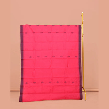 Pothys Pink Kanchi Cotton Saree, Sparsely Designed with Buttas on Its Body, Complemented by Contrast Border, a Pallu of Intricate Designs, and Paired with a Matching Blouse