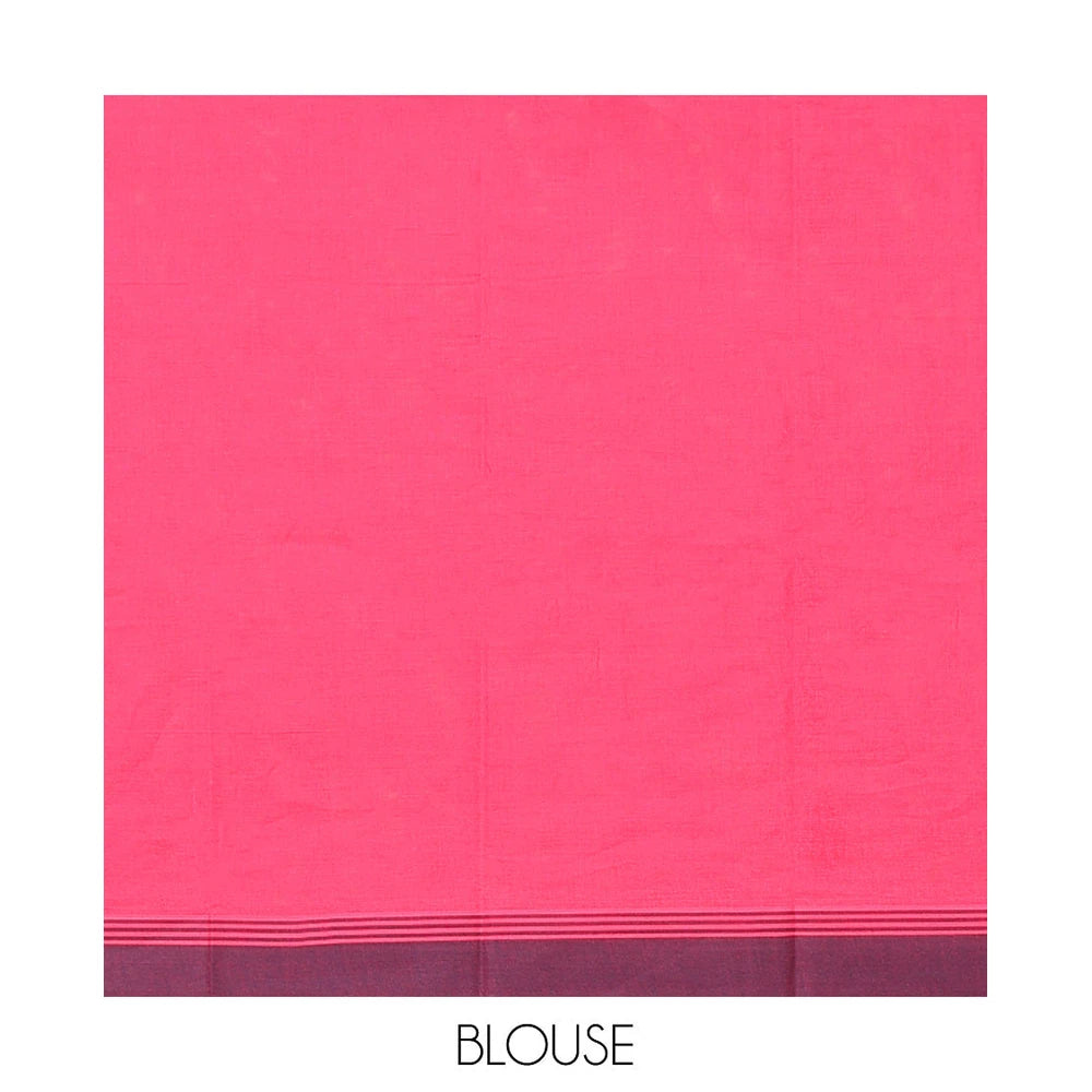 Pothys Pink Kanchi Cotton Saree, Sparsely Designed with Buttas on Its Body, Complemented by Contrast Border, a Pallu of Intricate Designs, and Paired with a Matching Blouse
