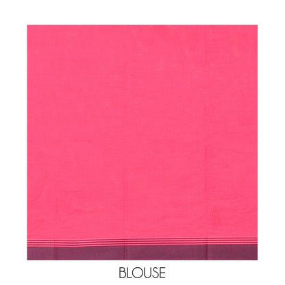Pothys Pink Kanchi Cotton Saree, Sparsely Designed with Buttas on Its Body, Complemented by Contrast Border, a Pallu of Intricate Designs, and Paired with a Matching Blouse