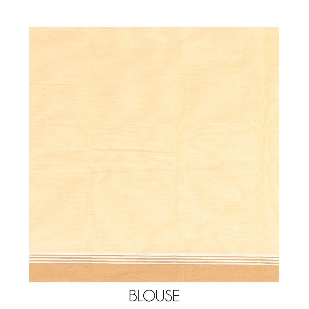 Pothys Yellow Kanchi Cotton Saree, Detailed with Buttas on Its Body, Complemented by a Contrast Border, a Pallu of Buttas and Stripes, and Paired with a Matching Blouse