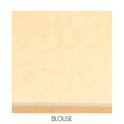Pothys Yellow Kanchi Cotton Saree, Detailed with Buttas on Its Body, Complemented by a Contrast Border, a Pallu of Buttas and Stripes, and Paired with a Matching Blouse