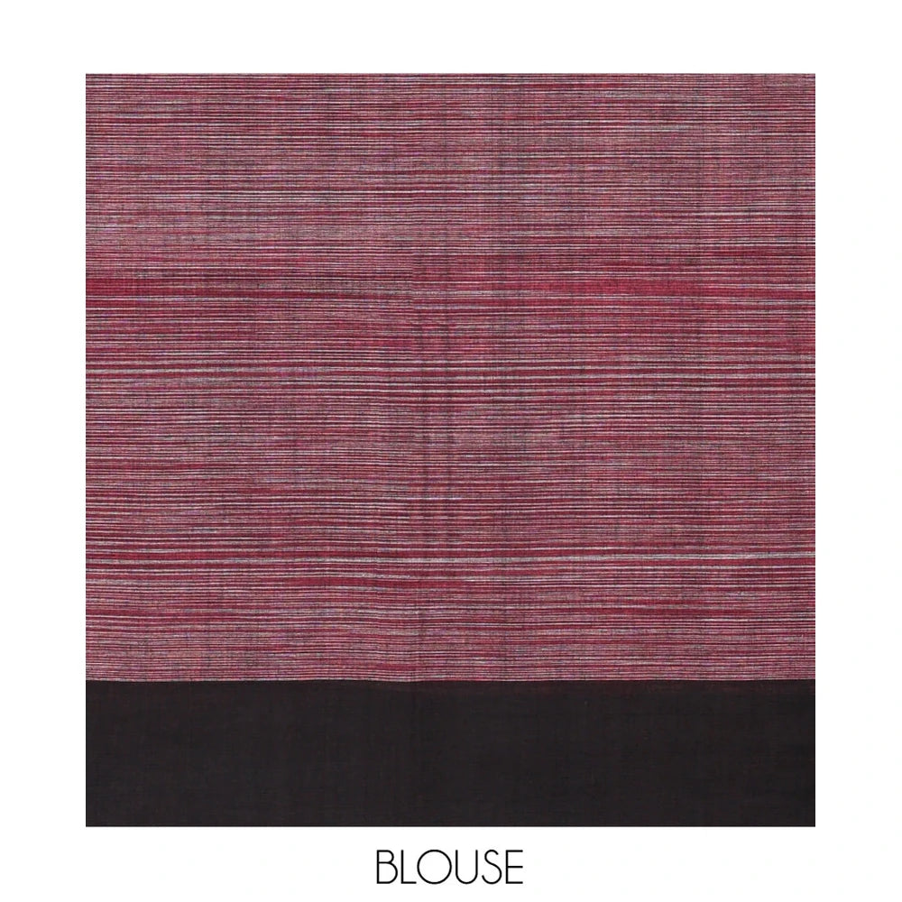 Pothys Pink Heathered Textured Mangalgiri Cotton Saree, Complemented by Contrast Border, Striped Pallu, and Paired with a Contrast Blouse