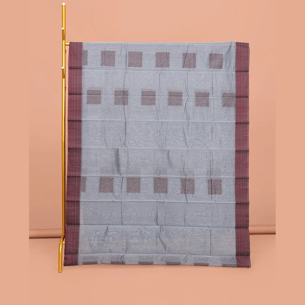 Pothys Grey Semi-Silk Cotton Saree, Delicately Designed with Square Buttas All Over Its Body, Crafted with Traditional Design Self-Border, Intricately Designed Pallu, and Paired with a Matching Blouse