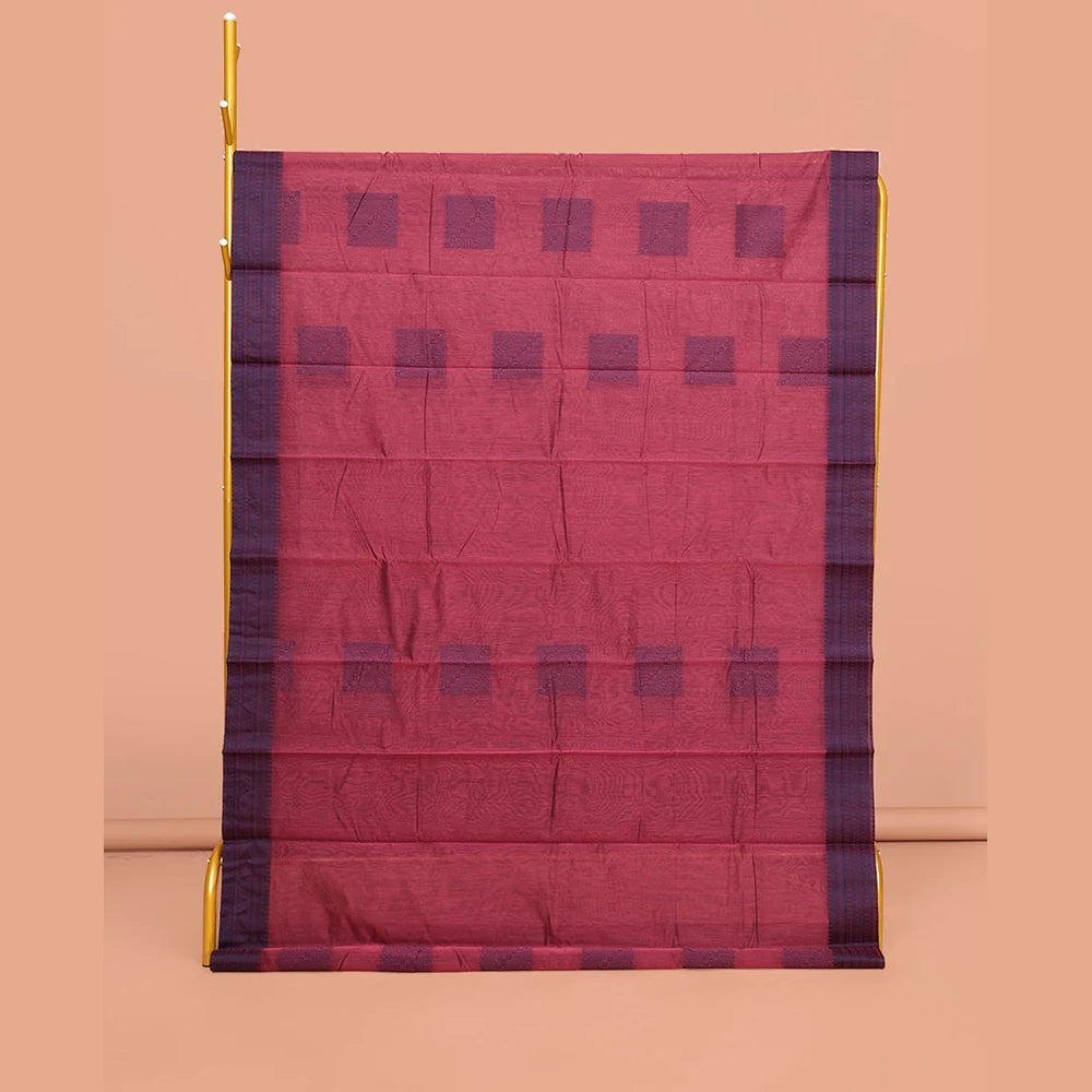 Pothys Pink Semi-Silk Cotton Saree, Delicately Designed with Square Buttas All Over Its Body, Contrast Traditional Design Border, Intricately Designed Pallu, and Paired with a Matching Blouse