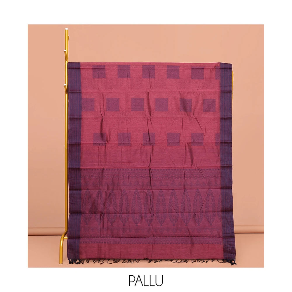 Pothys Pink Semi-Silk Cotton Saree, Delicately Designed with Square Buttas All Over Its Body, Contrast Traditional Design Border, Intricately Designed Pallu, and Paired with a Matching Blouse