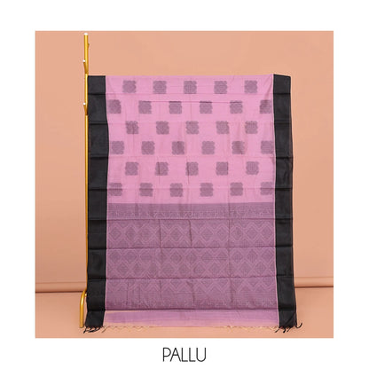 Pothys Pink Semi-Silk Cotton Saree, Delicately Designed with Buttas All Over Its Body, Contrast Plain Border, Pallu of Jaal Design, and Paired with a Matching Blouse