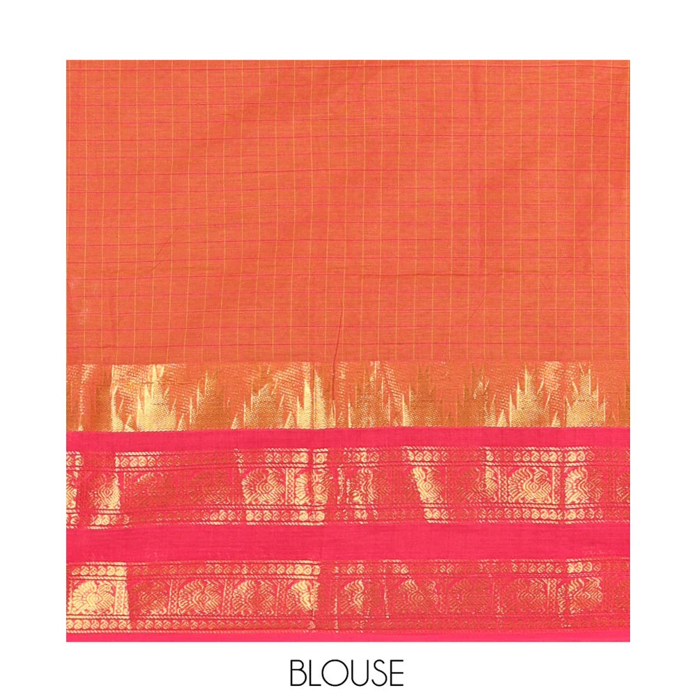 Pothys Orange Chettinad Cotton Saree with Rettai Pettu Zari Border