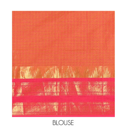 Pothys Orange Chettinad Cotton Saree with Rettai Pettu Zari Border