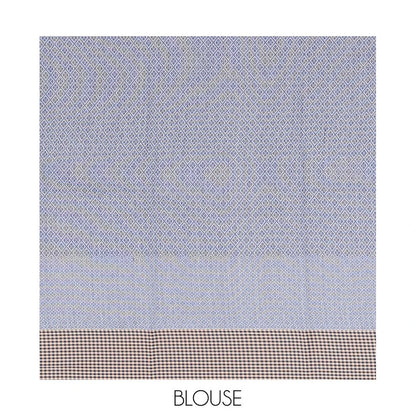 Pothys Grey Semi-Silk Cotton Saree, Ornamented with Chevron Stripes All Over Its Body, Complemented by Contrast Micro-Checked Border, Pallu of Jaal Designs, and paired with a Matching Blouse