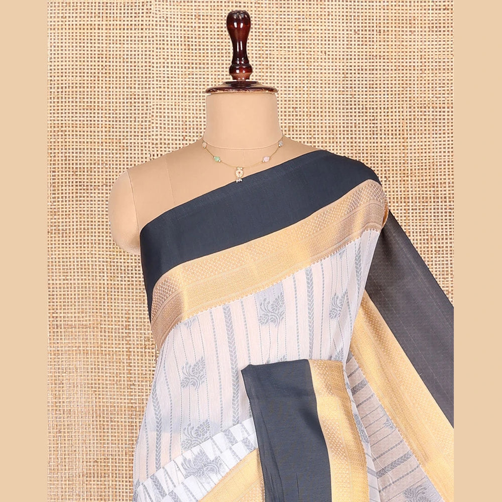 Pothys Grey Semi-Silk Cotton Saree with Buttas & Jaal Pallu