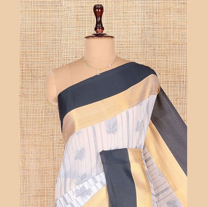 Pothys Grey Semi-Silk Cotton Saree with Buttas & Jaal Pallu