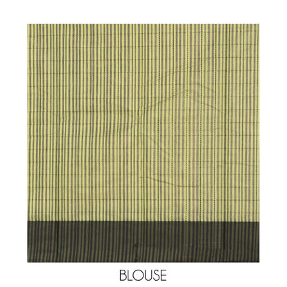 Pothys Green Semi-Silk Cotton Saree, Subtly Sparkled with Checks All Over Its Body, Complemented by a Contrast Border, Striped Pallu, and Paired with a Matching Blouse