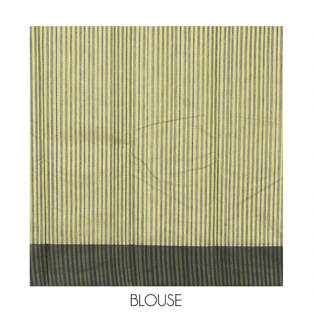 Pothys Green Striped Semi-Silk Cotton Saree, Complemented by a Contrast Border, Pallu Steeped with Stripes, and Paired with a Matching Blouse