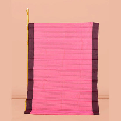 Pothys Pink Striped Semi-Silk Cotton Saree, Complemented by a Contrast Border, Pallu Steeped with Stripes, and Paired with a Matching Blouse