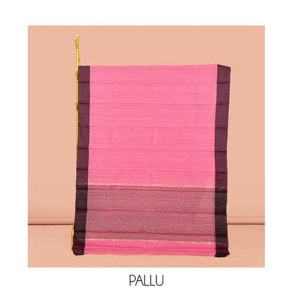 Pothys Pink Striped Semi-Silk Cotton Saree, Complemented by a Contrast Border, Pallu Steeped with Stripes, and Paired with a Matching Blouse