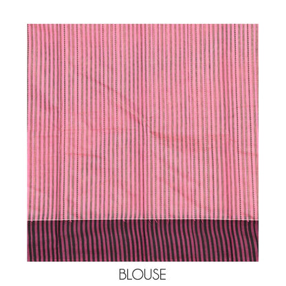 Pothys Pink Striped Semi-Silk Cotton Saree, Complemented by a Contrast Border, Pallu Steeped with Stripes, and Paired with a Matching Blouse