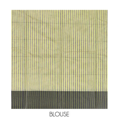 Pothys Dark Green Plain Semi-Silk Cotton Saree, Complemented by a Contrast Temple Border, Pallu of Stripes, and Paired with a Matching Blouse