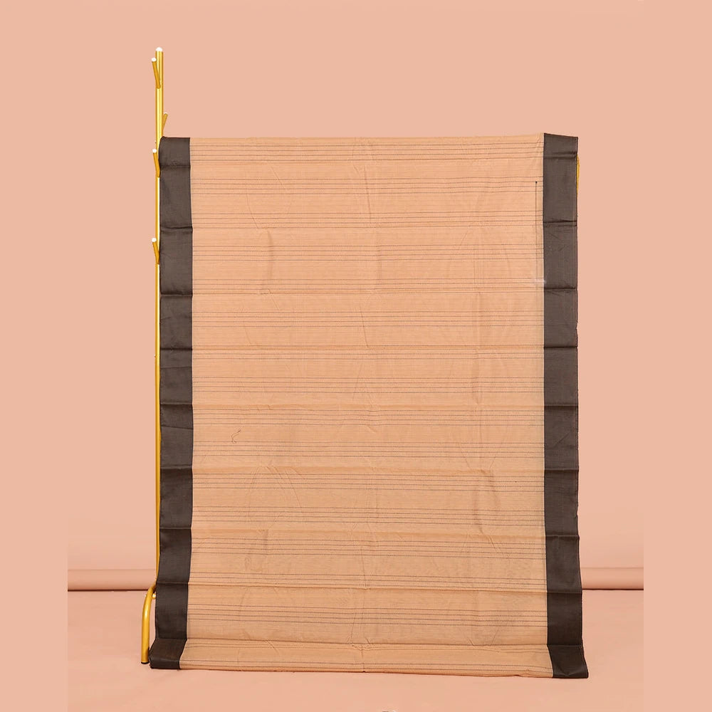 Pothys Sandal Striped Semi-Silk Cotton Saree, Complemented by a Contrast Border, Pallu Steeped with Stripes, and Paired with a Matching Blouse
