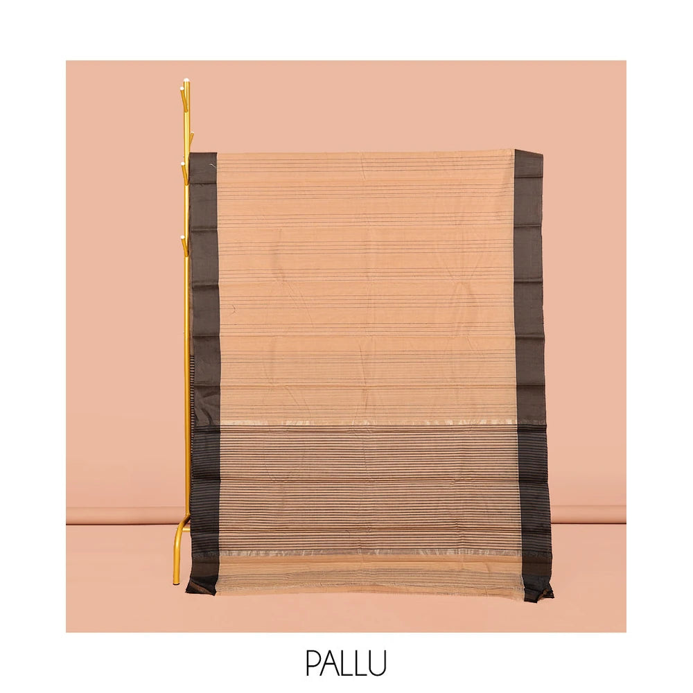 Pothys Sandal Striped Semi-Silk Cotton Saree, Complemented by a Contrast Border, Pallu Steeped with Stripes, and Paired with a Matching Blouse