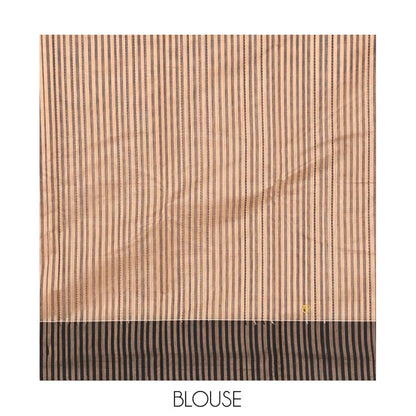 Pothys Sandal Striped Semi-Silk Cotton Saree, Complemented by a Contrast Border, Pallu Steeped with Stripes, and Paired with a Matching Blouse