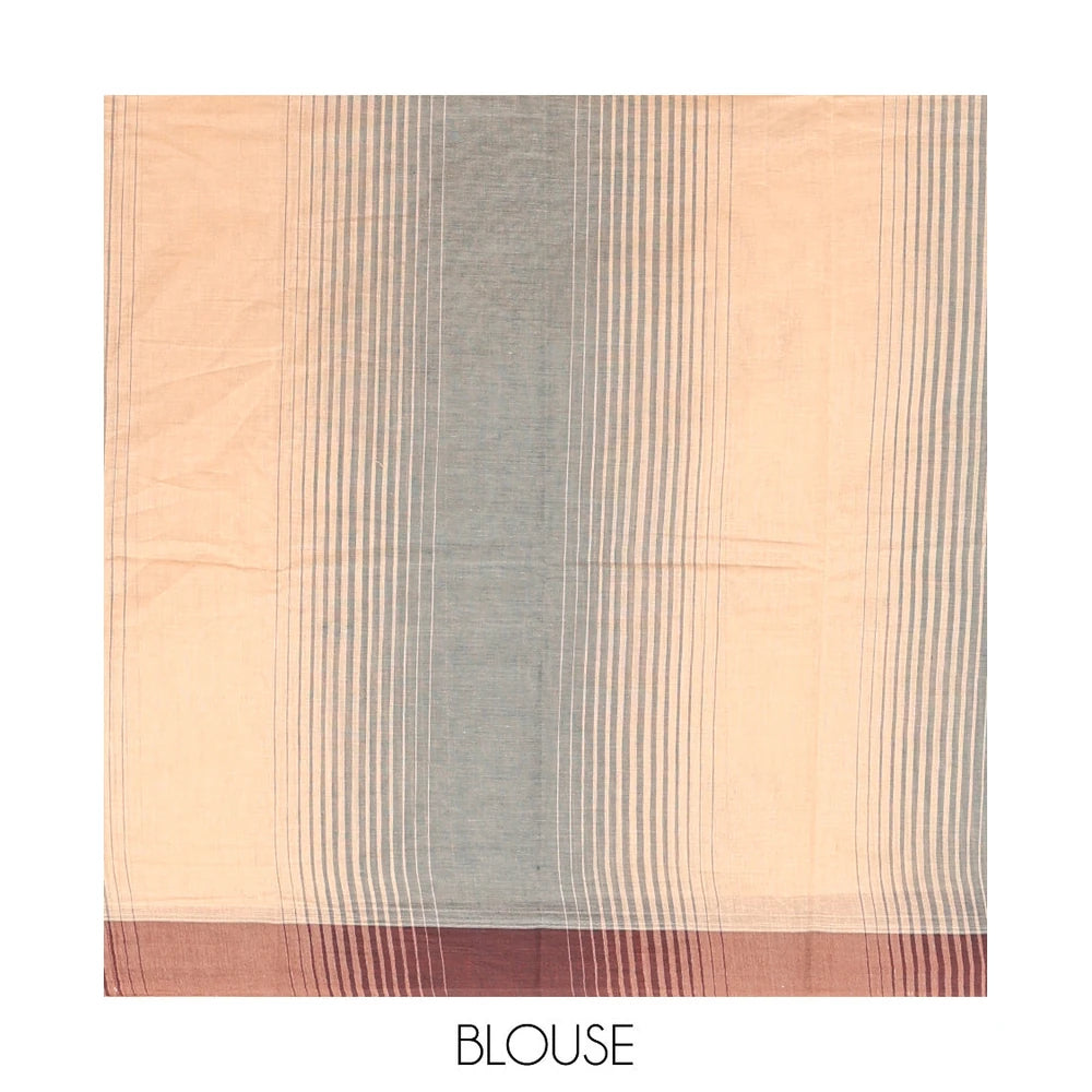 Pothys Sandal Kanchi Cotton Saree, Subtly Elevated with Buttas and Stripes All Over Its Body, Complemented by Contrast Border, Pallu of Jaal Designs, and Paired with a Matching Blouse