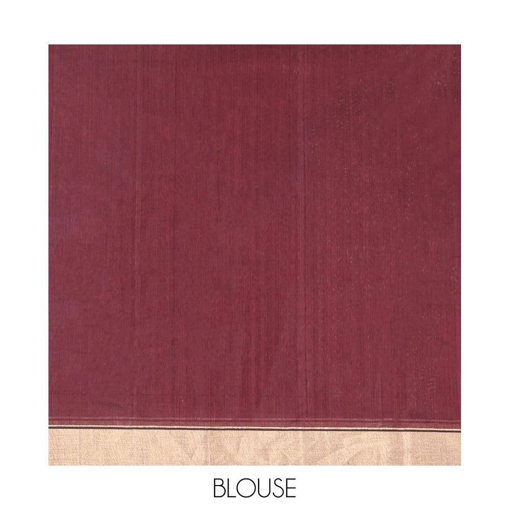 Pothys Maroon Chanderi Cotton Saree, Adorned with Heart Buttas All Over Its Body, Highlighted by a Self-Border, Pallu Steeped with Heart Motifs, and Paired with a Matching Blouse