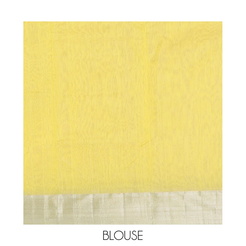 Pothys Yellow Chanderi Cotton Saree, Sparkled with Buttas All Over Its Body, Highlighted by a Zari Border, Pallu Steeped with Zari Designs, and Paired with a Matching Blouse
