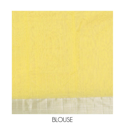 Pothys Yellow Chanderi Cotton Saree, Sparkled with Buttas All Over Its Body, Highlighted by a Zari Border, Pallu Steeped with Zari Designs, and Paired with a Matching Blouse