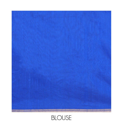 Pothys Royal Blue Chanderi Cotton Saree, Elevated with Buttas All Over Its Body, Highlighted by a Zari Piping Border, Pallu Steeped with Zari Designs, and Paired with a Matching Blouse