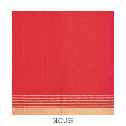 Pothys Red Chanderi Cotton Saree, Beautified with Floral Buttas All Over Its Body, Highlighted by a Zari Border, Pallu Steeped with Zari Stripes, and Paired with a Matching Blouse