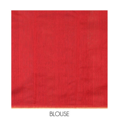 Pothys Borderless Red Chanderi Cotton Saree, Gleaming with Zari Stripes All Over Its Body, Highlighted by Pallu Steeped with Zari Stripes, and Paired with a Matching Blouse