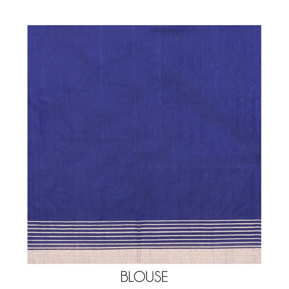 Pothys Blue Chanderi Cotton Saree, Enthralled with Peacock Buttas All Over Its Body, Highlighted by a Self-Border, Pallu Steeped with Zari Stripes, and Paired with a Matching Blouse