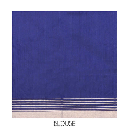 Pothys Blue Chanderi Cotton Saree, Enthralled with Peacock Buttas All Over Its Body, Highlighted by a Self-Border, Pallu Steeped with Zari Stripes, and Paired with a Matching Blouse