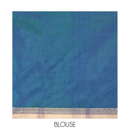 Pothys Blue Chanderi Cotton Saree, Featuring Buttas All Over Its Body, Complemented by a Zari Border, Pallu Steeped with Zari Buttas and Stripes, and Paired with a Matching Blouse