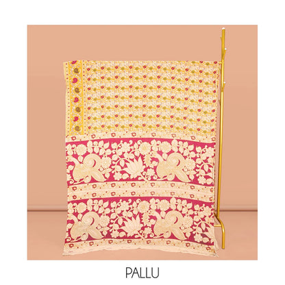 Pothys Yellow Kalamkari Cotton Saree with Batik Vine Print