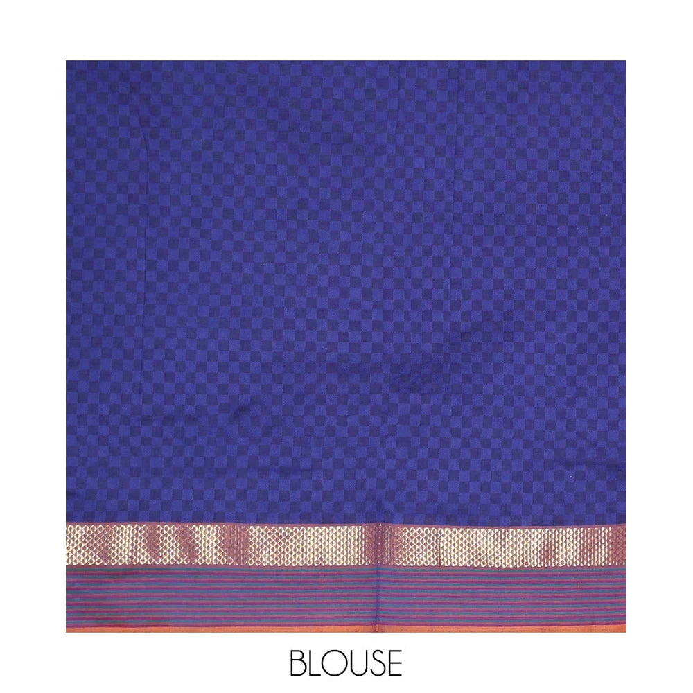 Pothys Pink Checked Poly Cotton Saree, Complemented by a Contrast Zari Border, Contrast Striped Pallu, and Paired with a Contrast Blouse