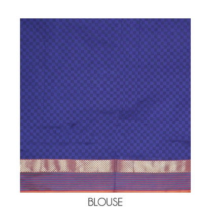 Pothys Pink Checked Poly Cotton Saree, Complemented by a Contrast Zari Border, Contrast Striped Pallu, and Paired with a Contrast Blouse