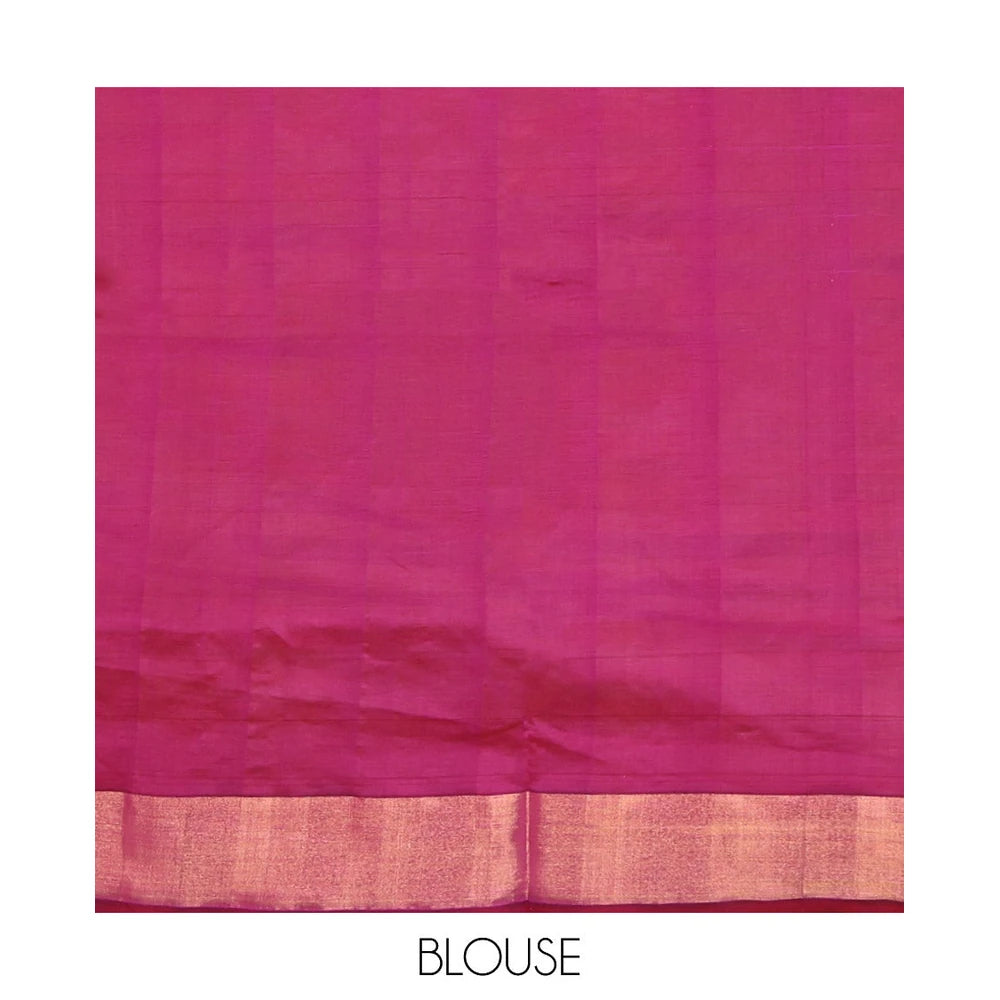 Pothys Yellow-Purple Poly Cotton Saree, Subtly Sparkled with Buttas all over its Body, a Subtle Border, Complemented by Contrast Pallu of Stripes, and Paired with a Contrast Blouse