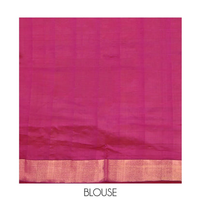 Pothys Yellow-Purple Poly Cotton Saree, Subtly Sparkled with Buttas all over its Body, a Subtle Border, Complemented by Contrast Pallu of Stripes, and Paired with a Contrast Blouse
