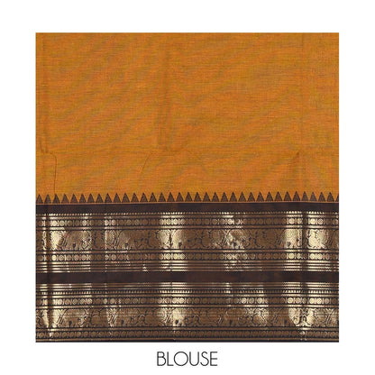 Pothys Mustard Chettinad Cotton Saree with Temple Zari Border