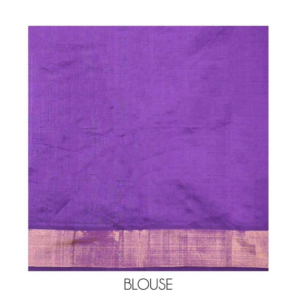 Pothys Green Poly Cotton Saree, Subtly Sparked with Buttas, Subtle Bavanji Border, Complemented by Contrast Pallu of Stripes, and Paired with a Contrast Blouse